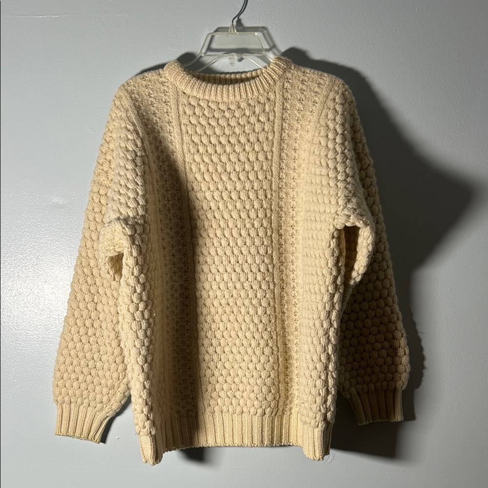 Fisherman Sweater Vintage Donegal II Chunky Textured Cream Popcorn Knit